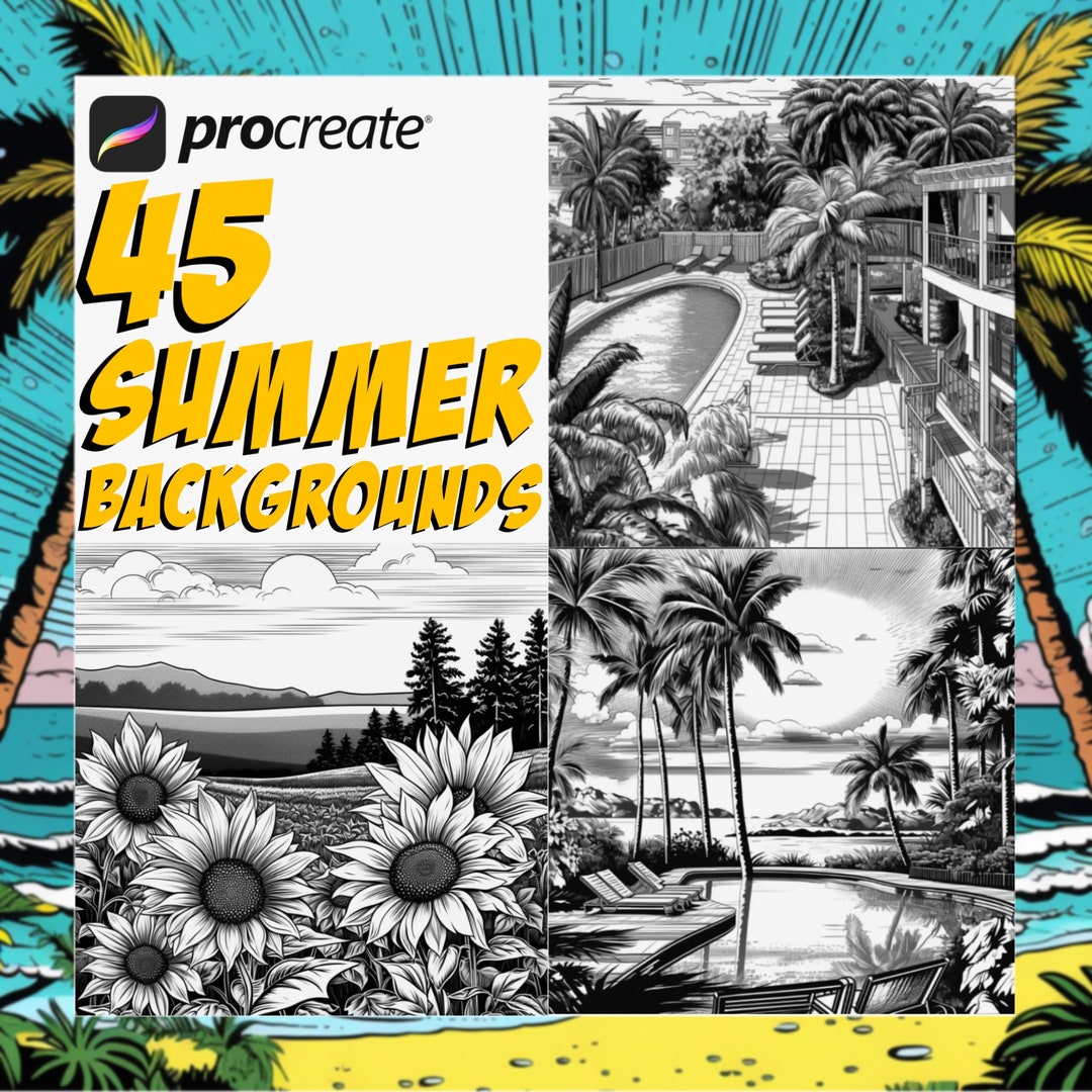Summer Landscape Backgrounds Procreate Stamps Set | Sunny Digital Art ...
