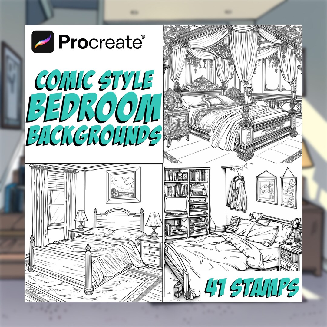 Comic Book Style Bedroom Backgrounds | Procreate Digital Art Stamps ...