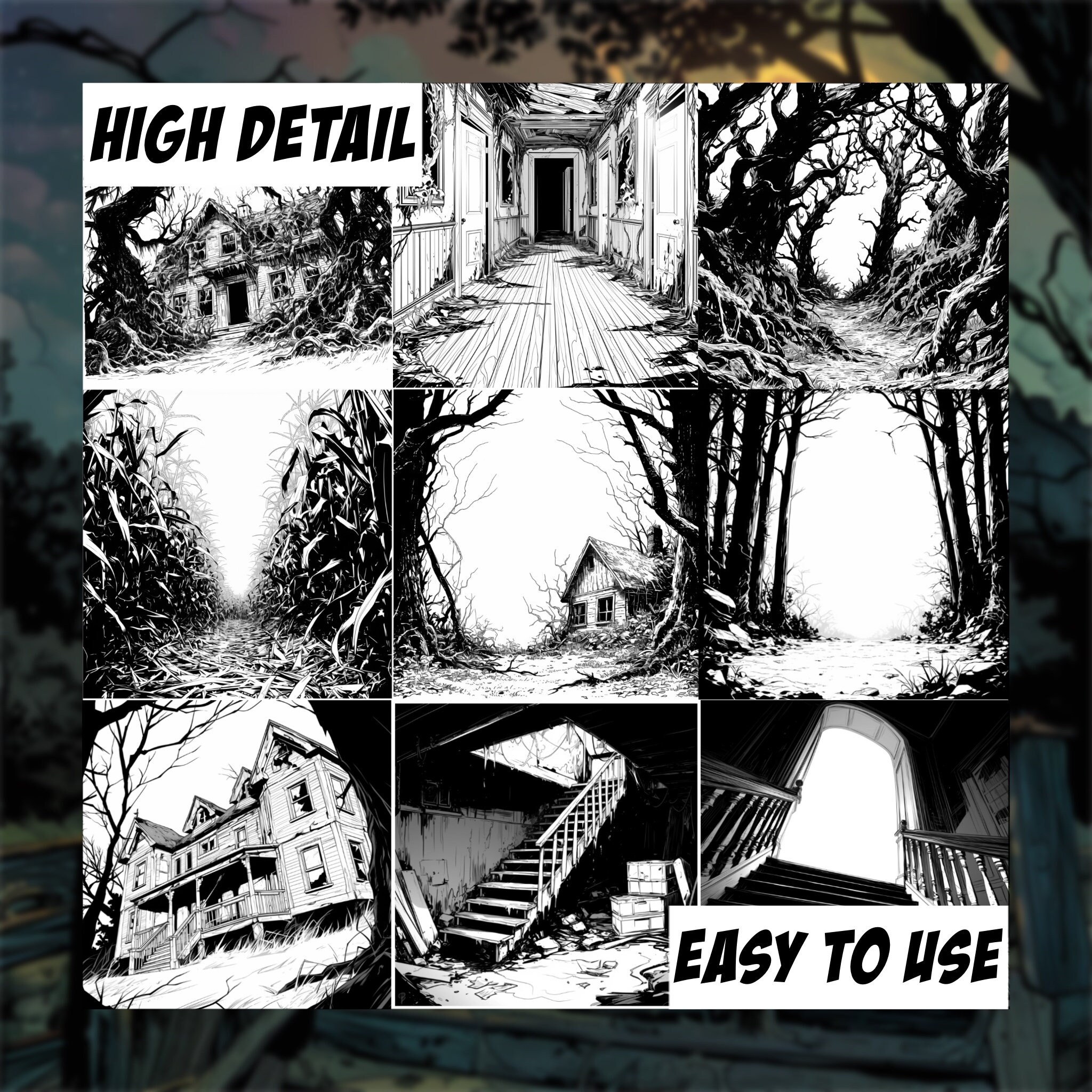 Comic Style Horror Backgrounds | Procreate Digital Art Stamps | Manga ...