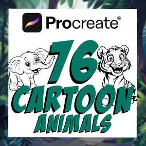 Animali in stile cartone animato Procrea francobolli / Arte digitale animale / Set di pennelli per gatti / Pennelli per fauna selvatica / progettazione grafica / francobolli guida al disegno
