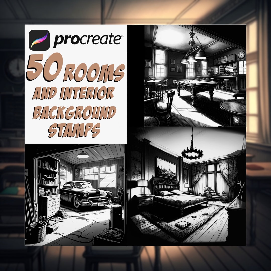 Rooms Interior Comic Style Procreate Stamps | Digital Art Background ...
