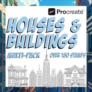 180+ Comic Style Building and HousesProcreate stamps | Cities digital download | City Building brush set | House Brushes | Street stamp |