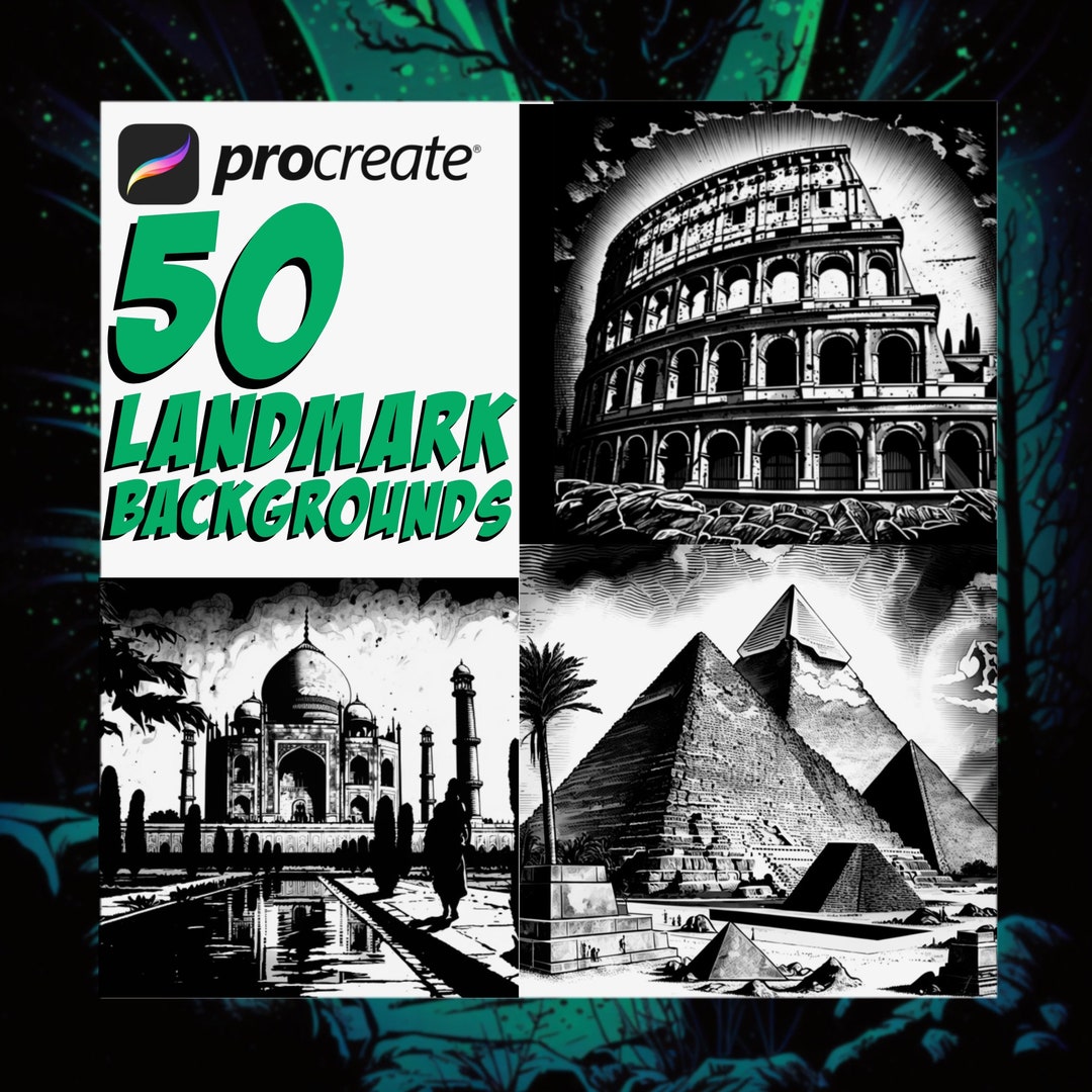 Travel Landmarks Comic Style Procreate Stamps | Digital Art Colouring ...