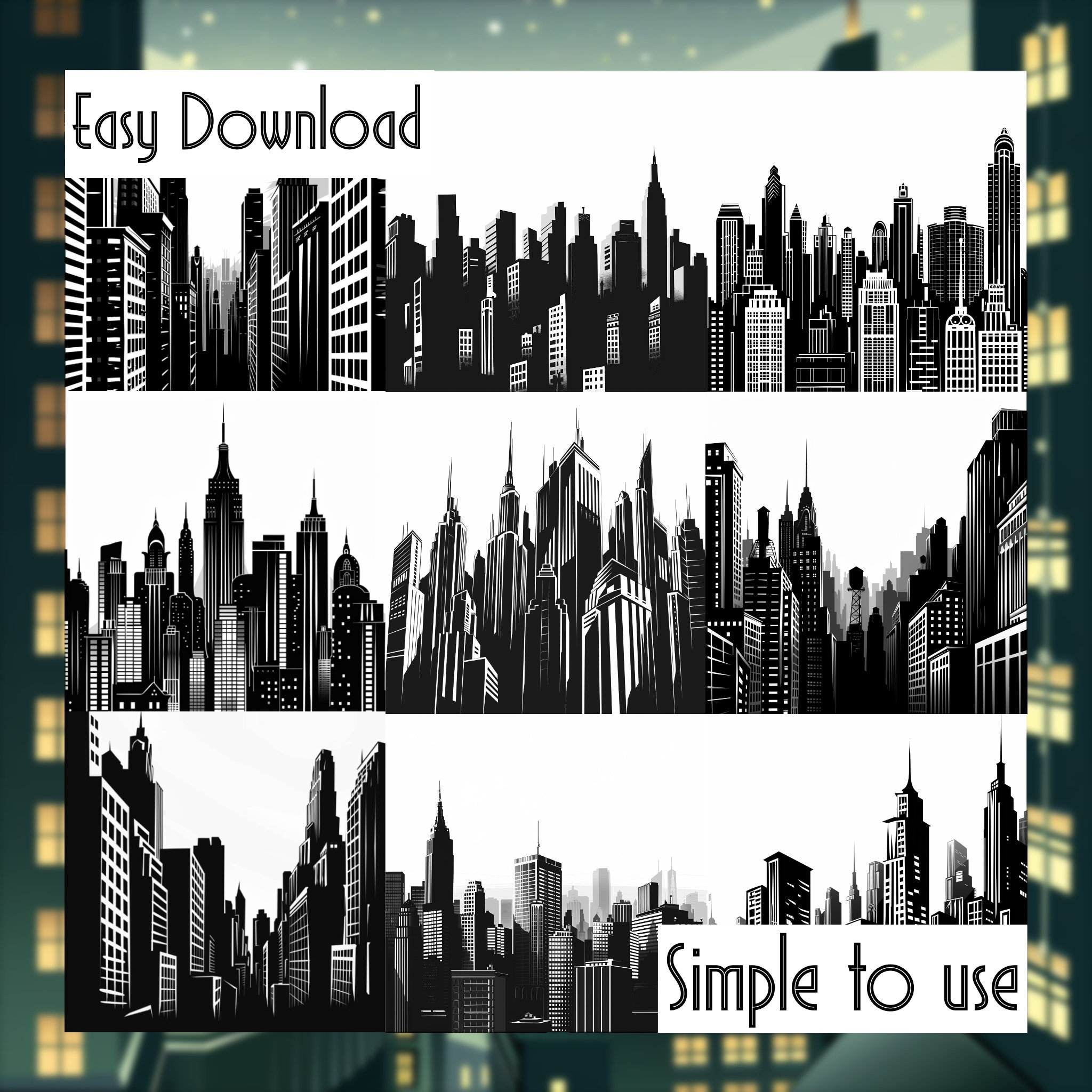 Art Deco Style City Backgrounds | Procreate Digital Stamps | Comic ...