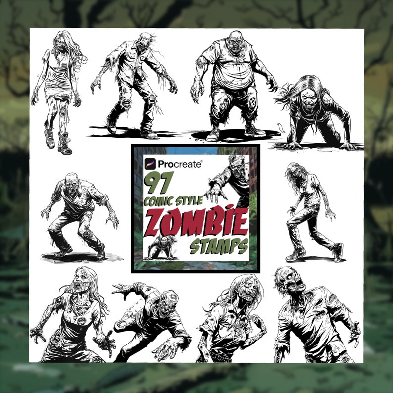 Comic Style Monster Procreate Stamps | Digital Art Zombies | Brush Set ...