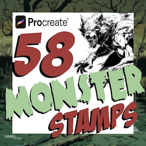 コミック スタイル モンスター Procreate スタンプ | デジタル アート アシスタンス | ブラシ セット | スケッチ ブラシ | グラフィック デザイン | 描画ガイド スタンプ |