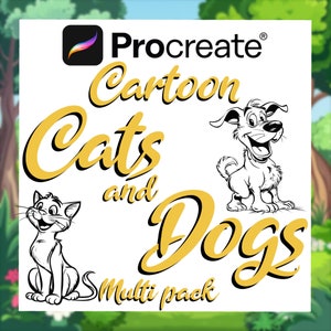 Cartoon style dogs Procreate stamps | Cats digital art | dog brush set | Animal Cat Character brushes | graphic design | drawing guide stamp