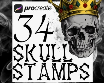 Skull Procreate stamps set | skeleton digital art assistance | head sketching brushes | graphic design tool | drawing guide stamp |