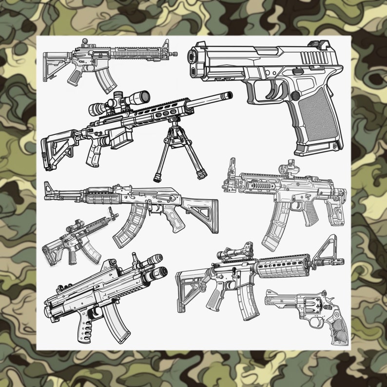 Gun Weapons Procreate Stamps Guns Digital Art Illustration Brushes