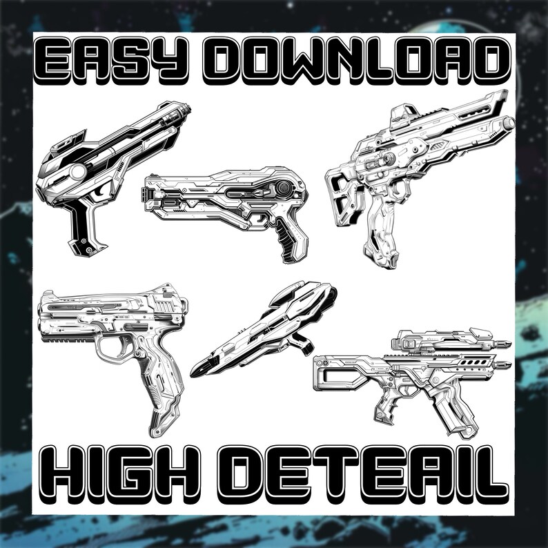 Futuristic Sci-fi Guns Procreate Stamps | Space Weapons Digital Art ...
