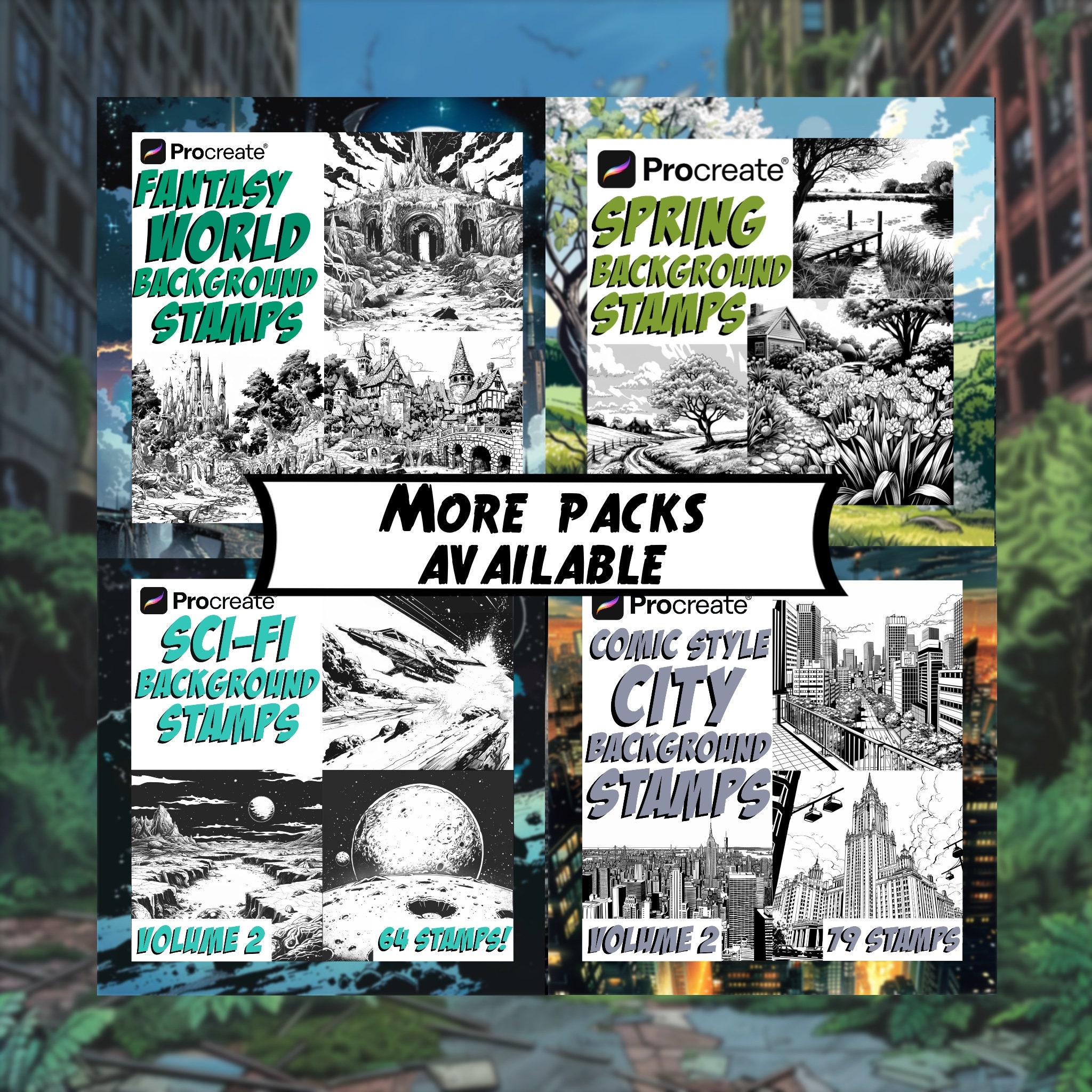 Comic Style Zombie Backgrounds | Procreate Digital Art Stamps | Manga ...