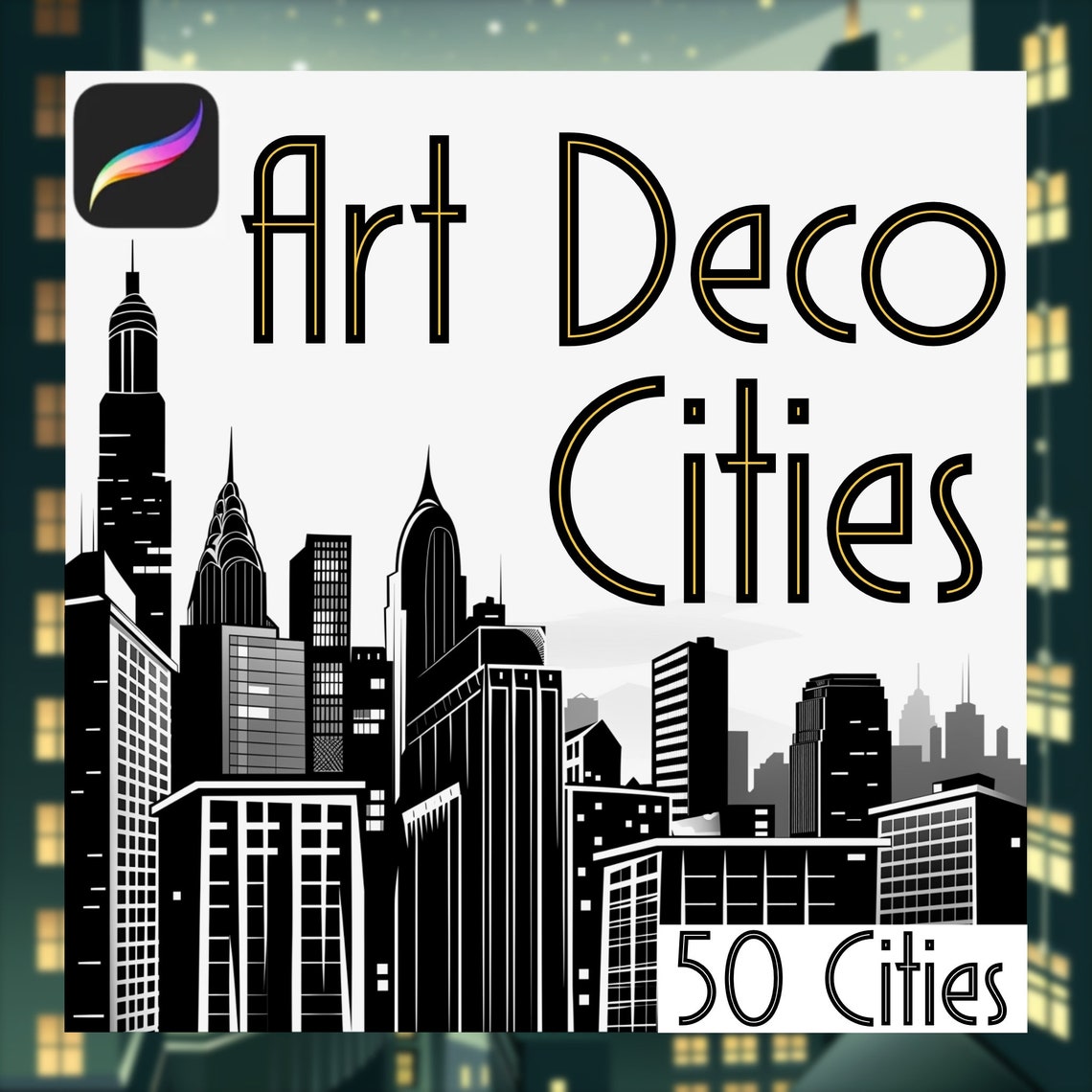 Art Deco Style City Backgrounds | Procreate Digital Stamps | Comic ...