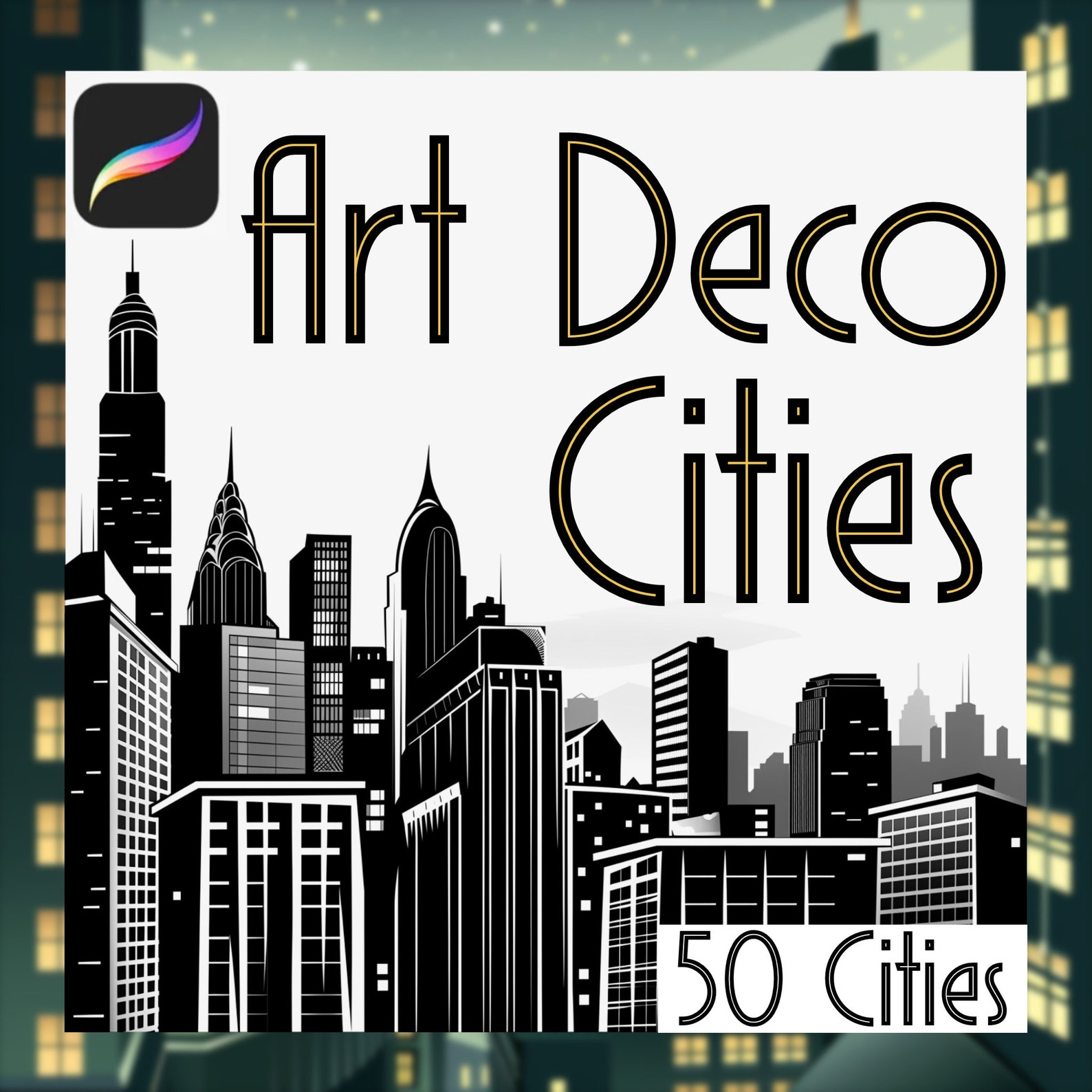 Art Deco Style City Backgrounds | Procreate Digital Stamps | Comic ...