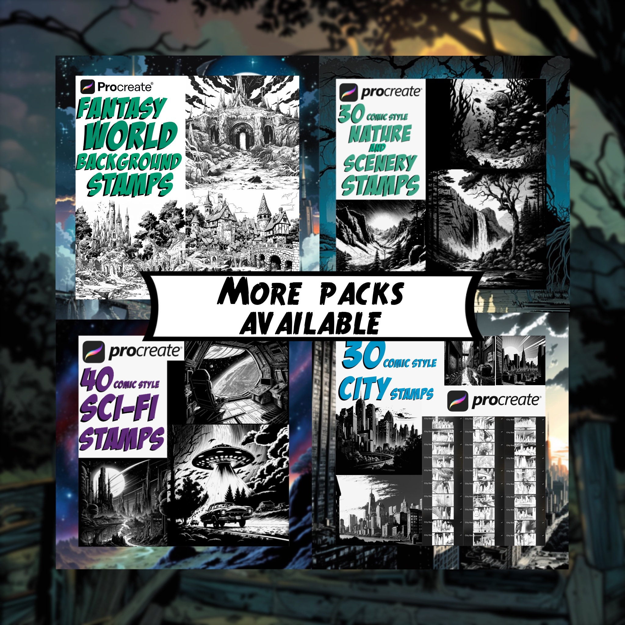 Comic Style Horror Backgrounds | Procreate Digital Art Stamps | Manga ...