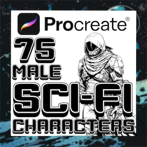 Sellos Procreate de personajes de ciencia ficción de estilo cómic / Asistencia para arte digital espacial / Juego de pinceles / Pinceles de dibujo / Diseño gráfico / Sellos de ciencia ficción