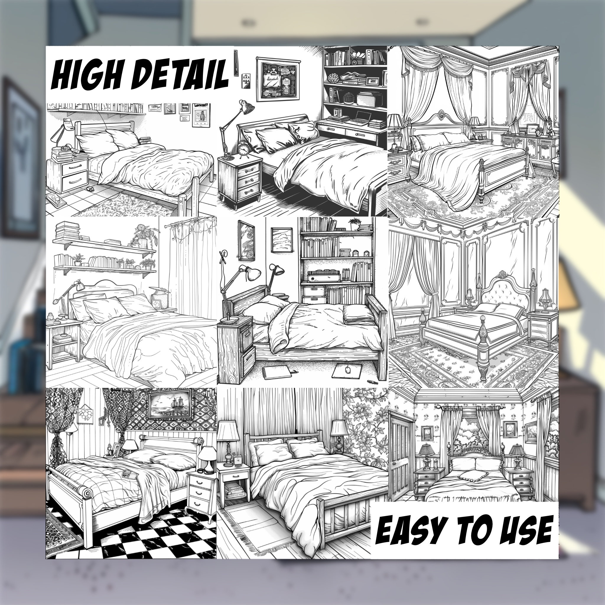 Comic Book Style Bedroom Backgrounds | Procreate Digital Art Stamps ...