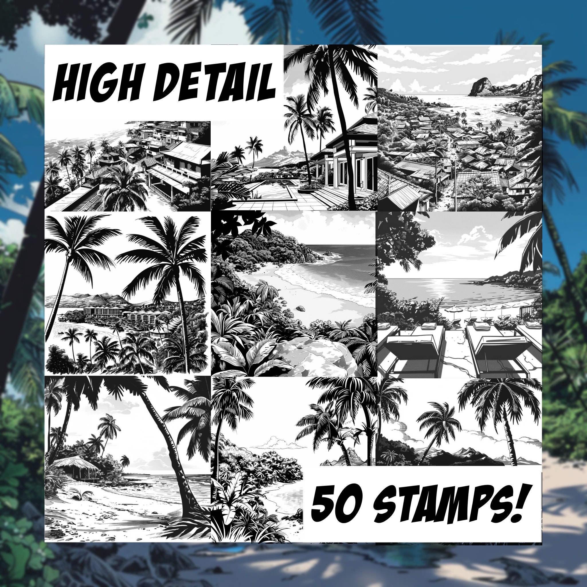 Comic Style Tropical Backgrounds | Procreate Digital Art Stamps ...