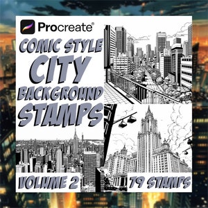 Comic Book style city backgrounds | Procreate digital art stamps | manga illustration tool | drawing assistance brushes | graphic design