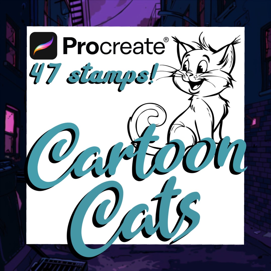 Cartoon Style Cats Procreate Stamps | Pets Digital Art | Cat Brush Set ...
