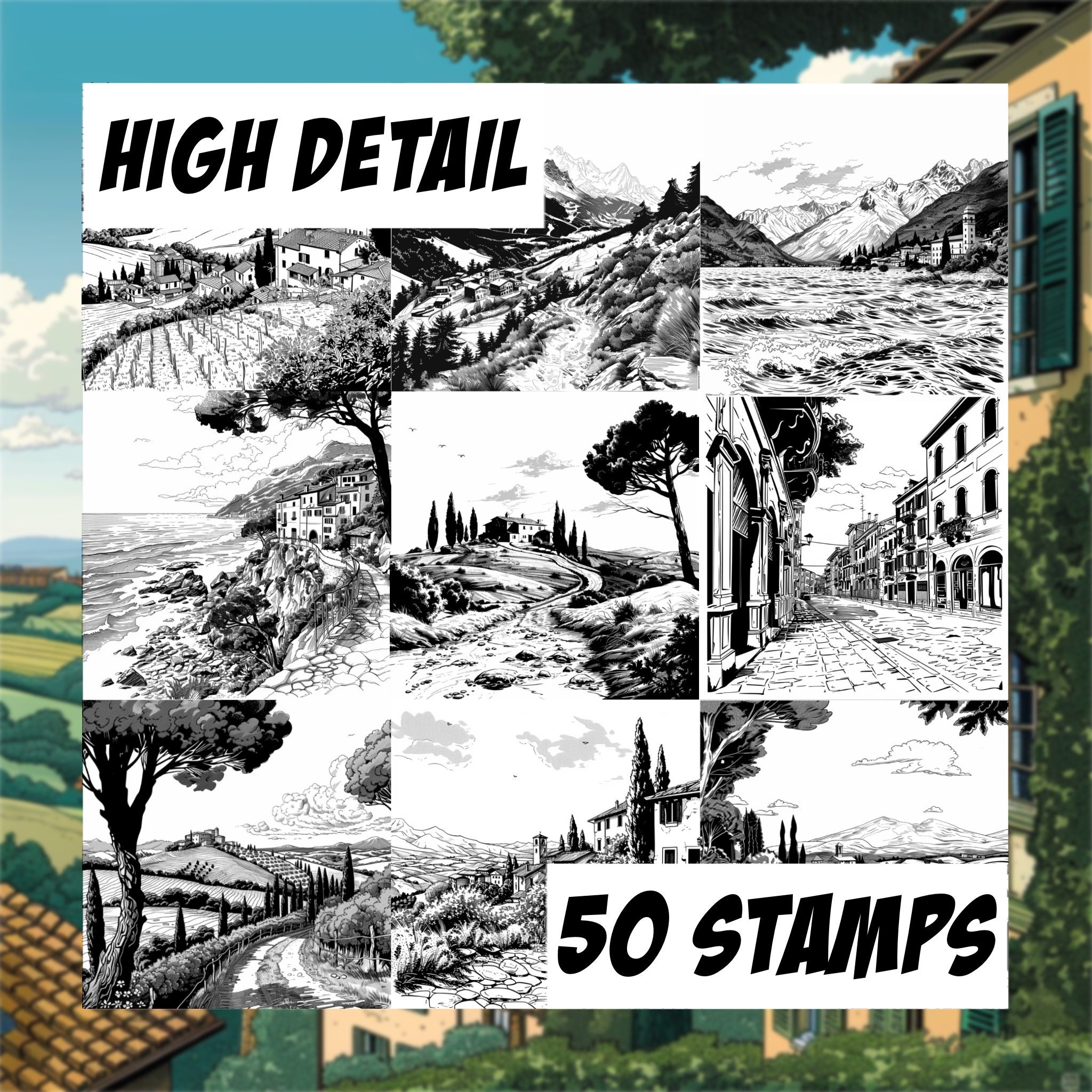 Comic Style Italian Scenery Backgrounds | Procreate Digital Art Stamps ...