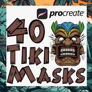 Tiki mask Procreate stamps | tropical digital art colouring brushes pack | summer illustration assistance brush set | cartoon style