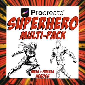 Carimbos Procreate de super-heroínas em estilo de quadrinhos | arte digital em quadrinhos | pincel masculino | pincéis de heróis | design gráfico | carimbos de guia de desenho |