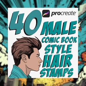 Conjunto de pincéis para penteado masculino Procreate | carimbos de arte digital para cabelo masculino | pincéis estilo quadrinhos | pacote de carimbos de moda mangá | ferramenta de criação de desenho animado profissional