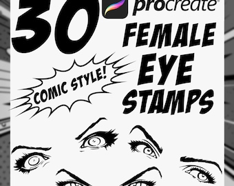 Procreate female comic book style eye stamps | digital art women brush set | manga superhero drawing guide brushes | illustration assistance