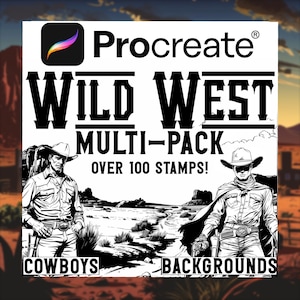 Comic Style Wild West pack Procreate stamps | cowboys art | Western brush set | dynamic sketching brushes | graphic design | Cowboy stamp