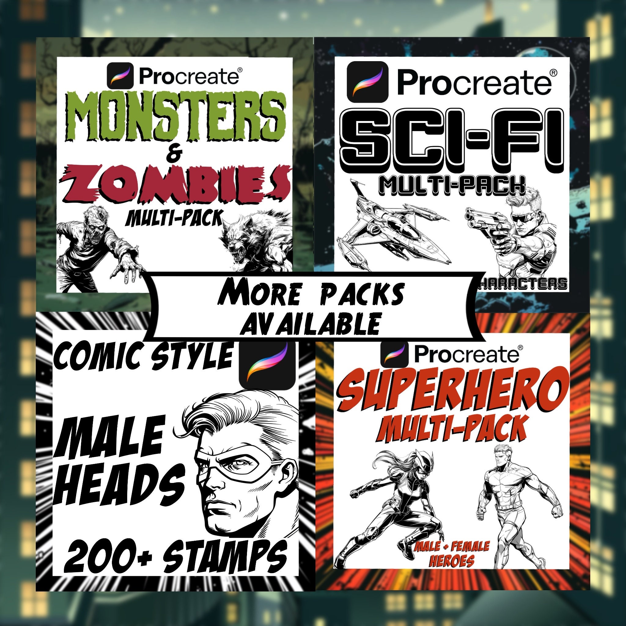 Art Deco Style City Backgrounds | Procreate Digital Stamps | Comic ...