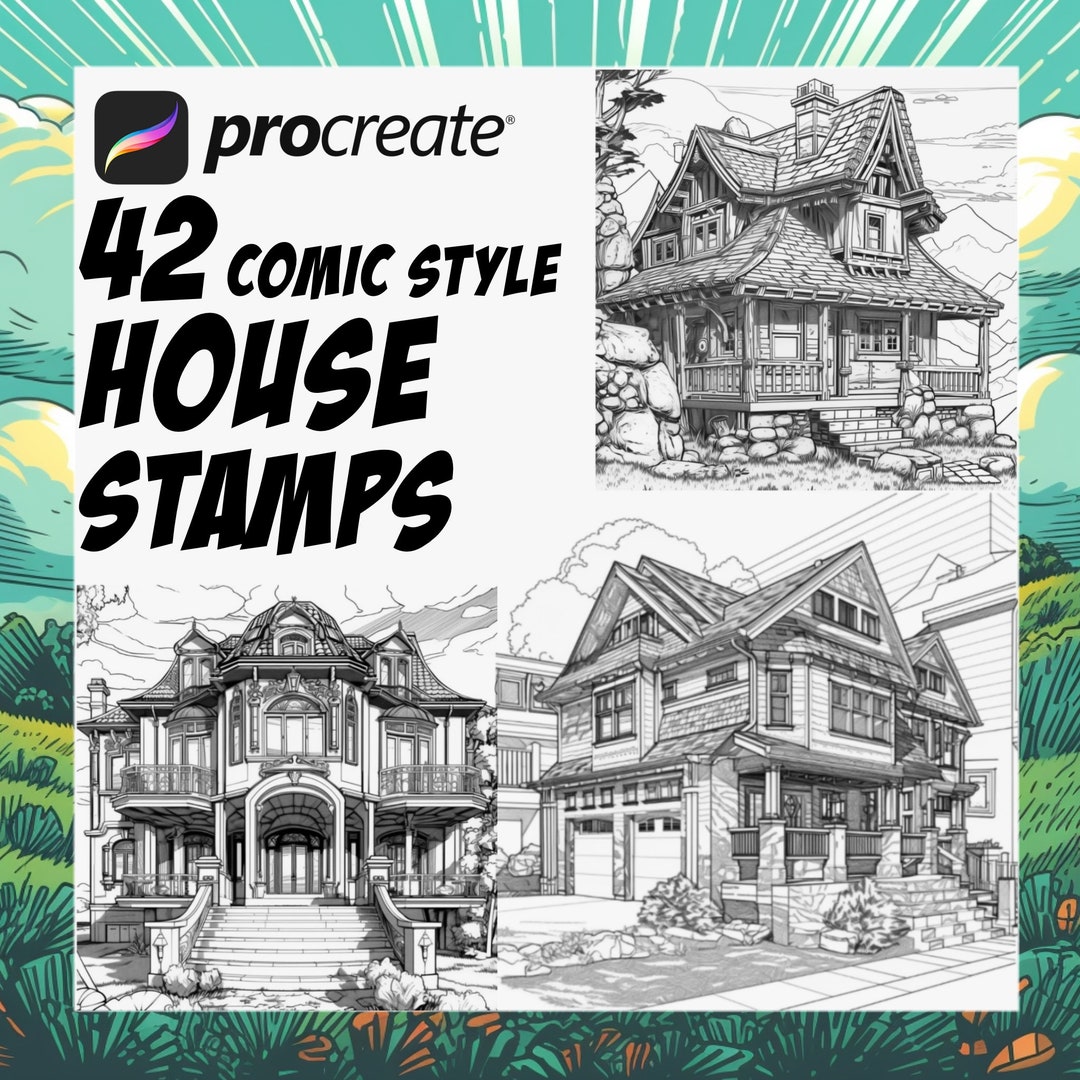 Comic Style House Background Stamp Set | Procreate Digital Art Stamps ...