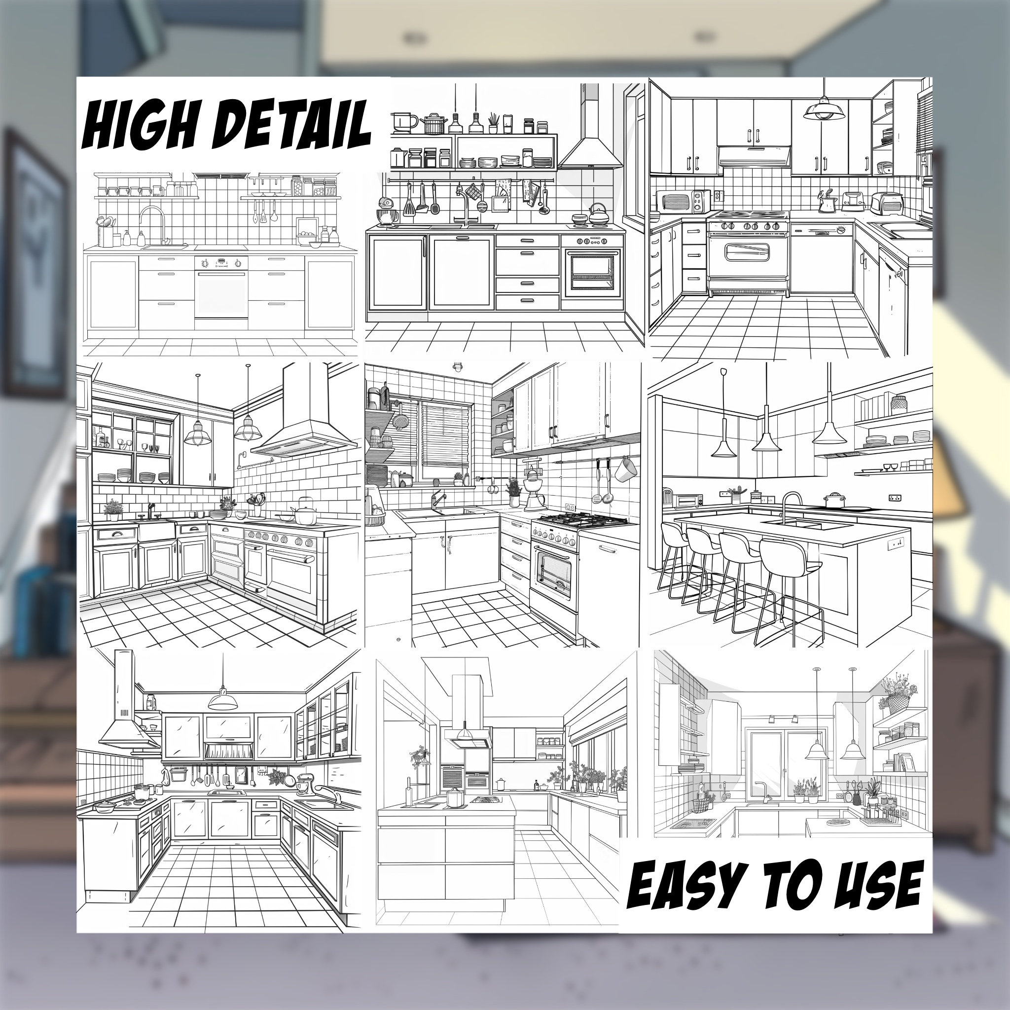 Comic Book Style Kitchen Rooms Backgrounds | Procreate Digital Art ...