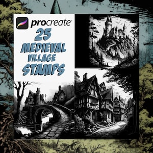 Medieval fantasy comic style Procreate stamps | Digital art background colouring brushes pack | Manga illustration assistance brush set