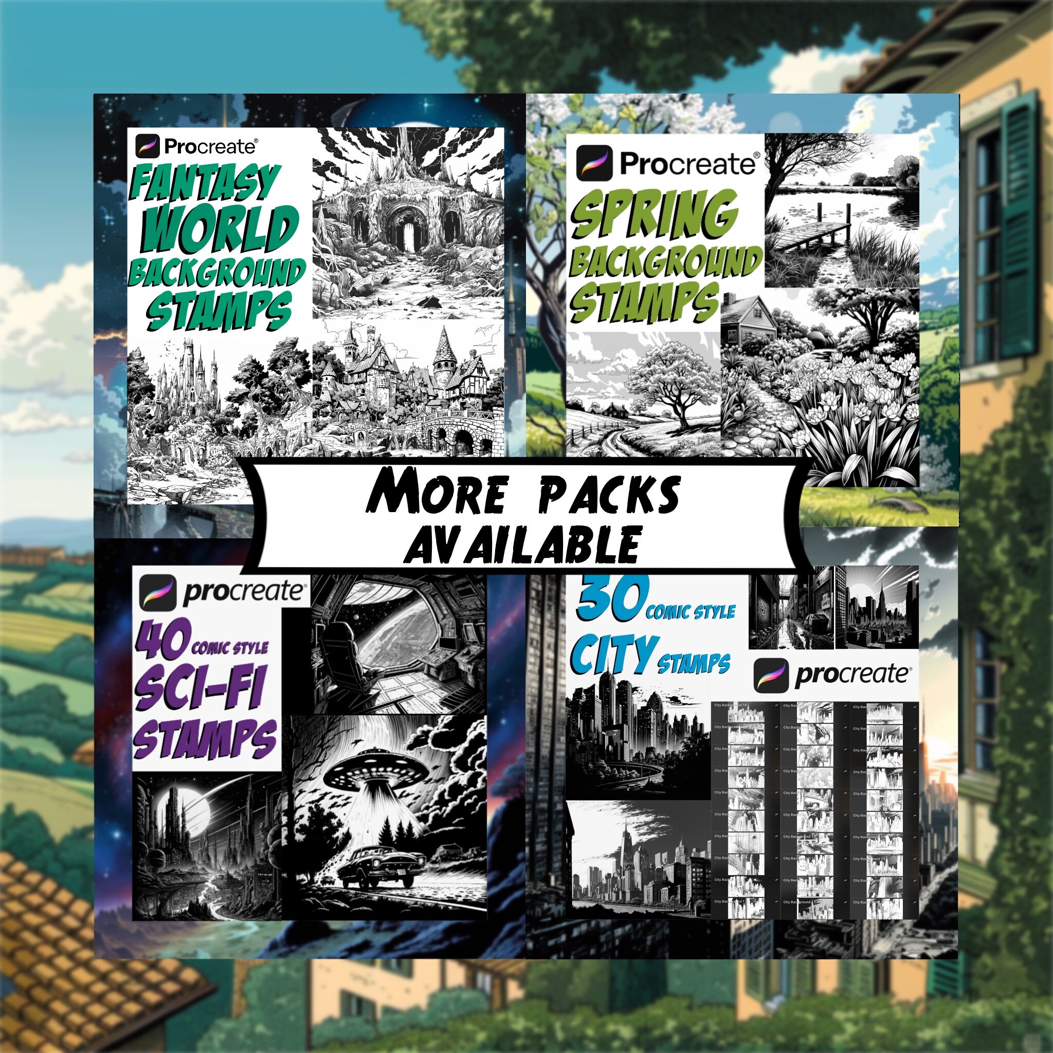 Comic Style Italian Scenery Backgrounds | Procreate Digital Art Stamps ...