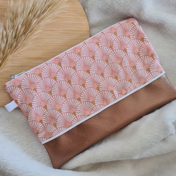 Pochette plate zippée - éventails corail