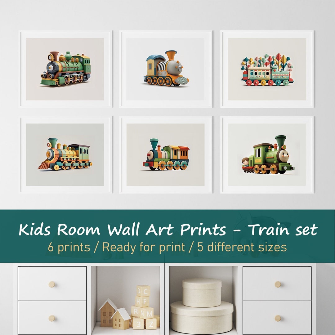 Printable Wall Art Set of 6 Trains, Kids Room Decor, Children's Room ...