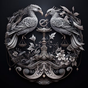 Libra horoscope digital print - animal symbol of Libra zodiac as wall art. Set of 2 digital portraits.