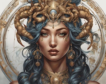 Impresión digital del horóscopo Escorpio - diosa femenina Escorpio zodiaco arte de la pared. Conjunto de 4 retratos.