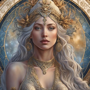 Virgo horoscope digital print - female goddess Virgo zodiac wall art. Set of 4 portraits.