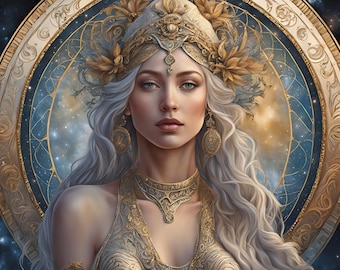 Virgo horoscope digital print - female goddess Virgo zodiac wall art. Set of 4 portraits.