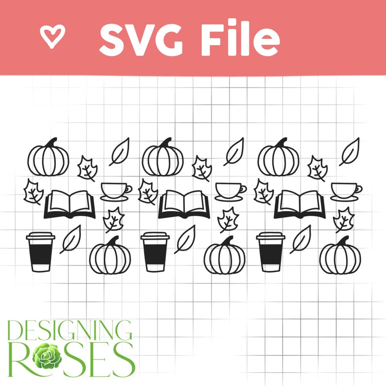 Fall Cup SVG, Glass Can SVG, Cute Fall SVG W/books, Pumpkins, Coffee ...