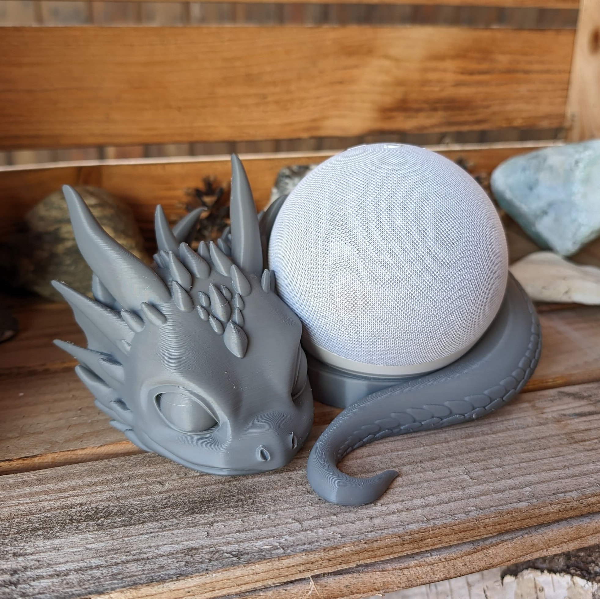 Support Dragon 3D Pour Echo Dot 4e/5e Génération - Design Détaillé - Gestion Câbles - Multiple Coloris