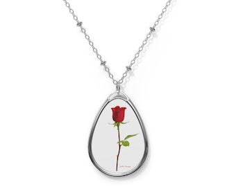 Collier ovale rose rouge
