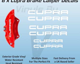 6 x Seat Cupra Brake Caliper Decals Stickers - Premium Vinyl - 3 Sizes - White