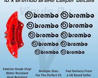 10 x Brembo Brake Caliper Decals Stickers - Premium Vinyl - 4 Sizes - Black