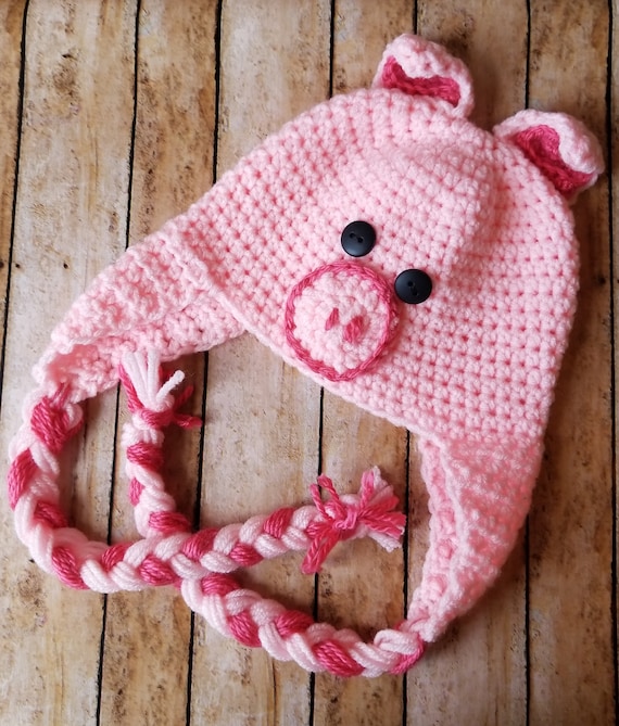 Crochet Pig Hat, Handmade Hat, Crochet Hat, Winter Hat for  display picture 2
