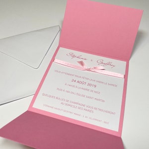 Luxury wedding invitation, chic white pink vip invitation, satin ribbon bow