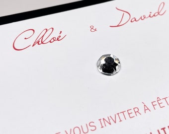 Black, red and white VIP wedding invitation, chic luxury invitation, diamond shiny rhinestones, simple card, bling-bling