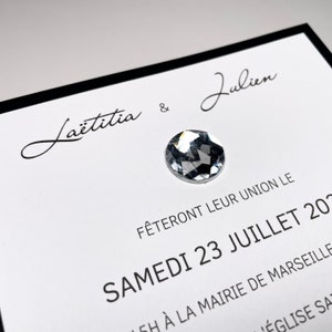 Invitation mariage VIP noir et blanc, faire-part luxe chic, gros strass brillant diamant, carte simple, bling-bling