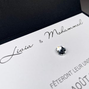 Invitation mariage VIP noir et blanc, faire-part luxe chic, strass brillant diamant, carte double, bling-bling